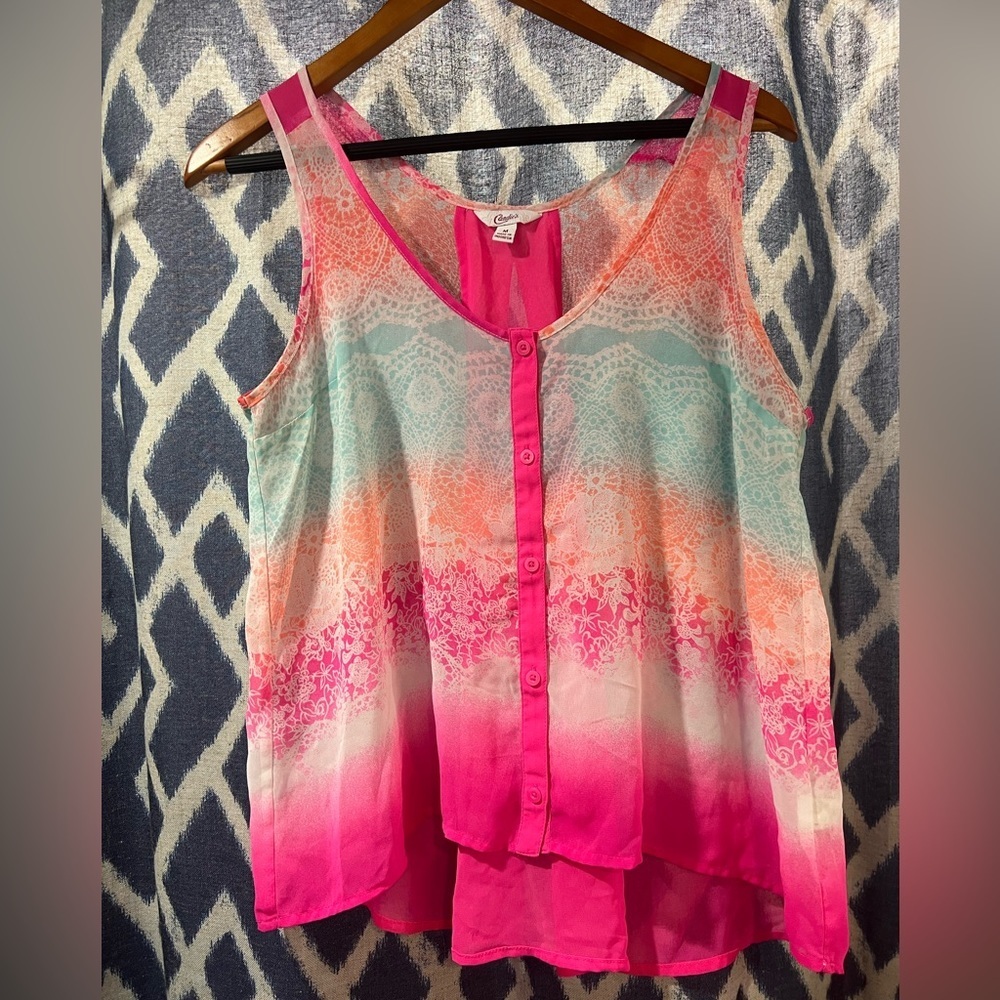 Candies Medium Sheer Pink Orange and Blue Tank​